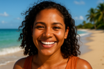 cara de mujer hondureña feliz en la playa